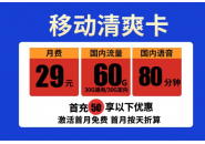 移动清爽卡，移动清爽卡29元套餐资费介绍