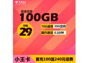 小王卡套餐详情，电信小王卡29元100G套餐介绍