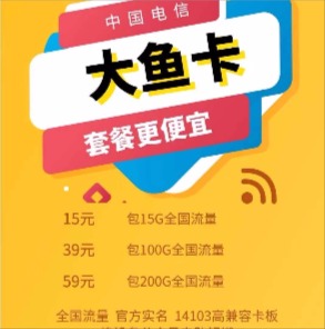 电信大鱼卡4g大卡板动态ip全国通用流量